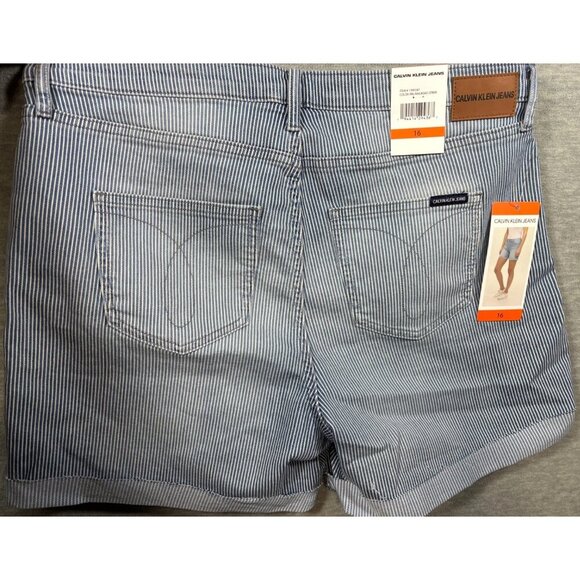 Calvin Klein Jeans Womens Shorts Sz 16 Roll Cuff Denim Stripe Blue High‎ Rise - Picture 7 of 7
